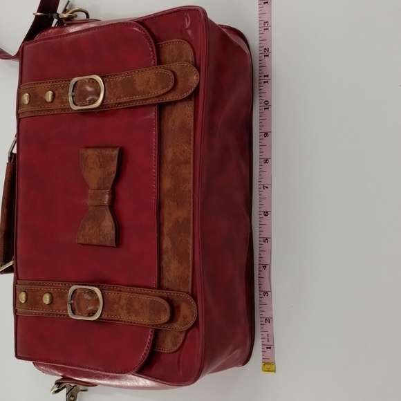 ECOSUSI faux leather red and tan satchel with removable crossbody strap - Picture 13 of 14